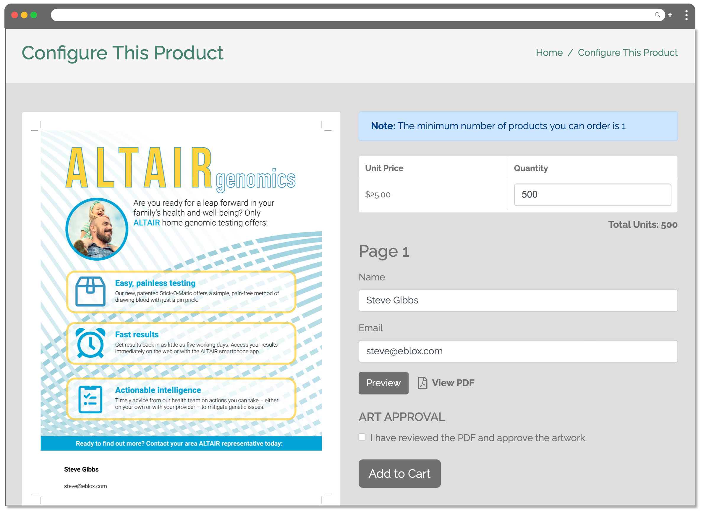 Altair sell sheet configure screen w-chrome